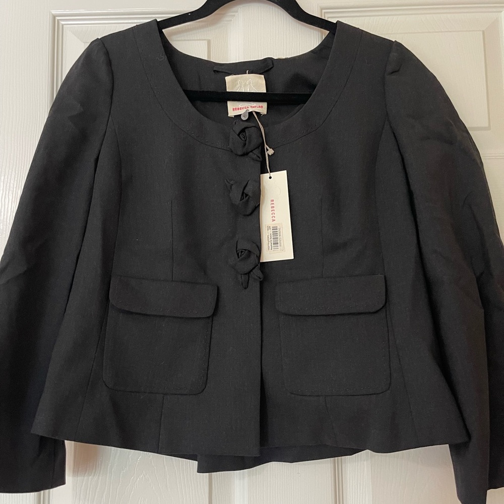 NWT Rebecca Taylor Charcoal floral Blazer